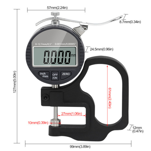 0-12.7mm digital display hundred/thousandthickness gauge/meter/meter suitable for paper, film, cloth and tape