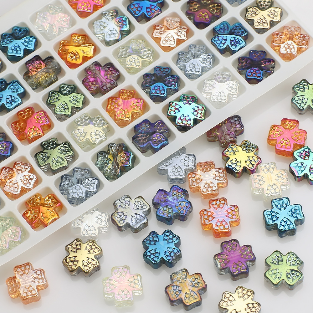 复古琉璃吊坠12MM四叶幸运叶十字架造型玻璃散珠幻彩水晶异形珠子