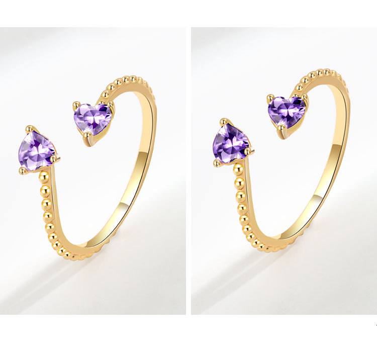 Fashion Heart Shape Copper Plating Inlay Zircon Open Ring 1 Piece