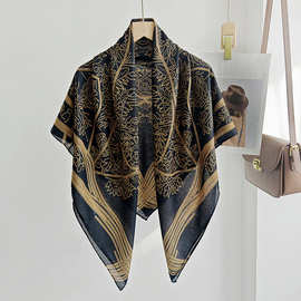 跨境热卖复古时尚女士洋气薄款仿丝棉印花110方巾马来包头巾围巾