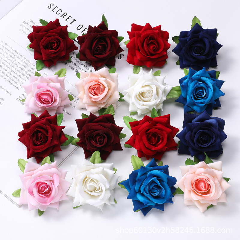 Cross-Border Velvet Rose Flowers Wedding Artificial Flowers DIY Materials Furniture Decoration Materials Artificial Flowers Wholesale