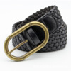 新款时尚黑PU皮编织腰带青耐磨青古铜扣设计外贸女士精品皮带批发
