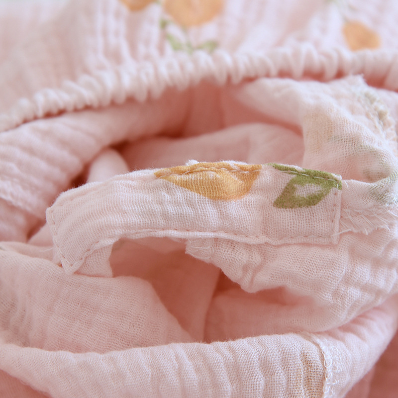 Spring And Summer New Trousers Women's Cute Flowers Thin Section 100%Cotton Crepe Casual Pants Loose Home Pants Women Bottoms