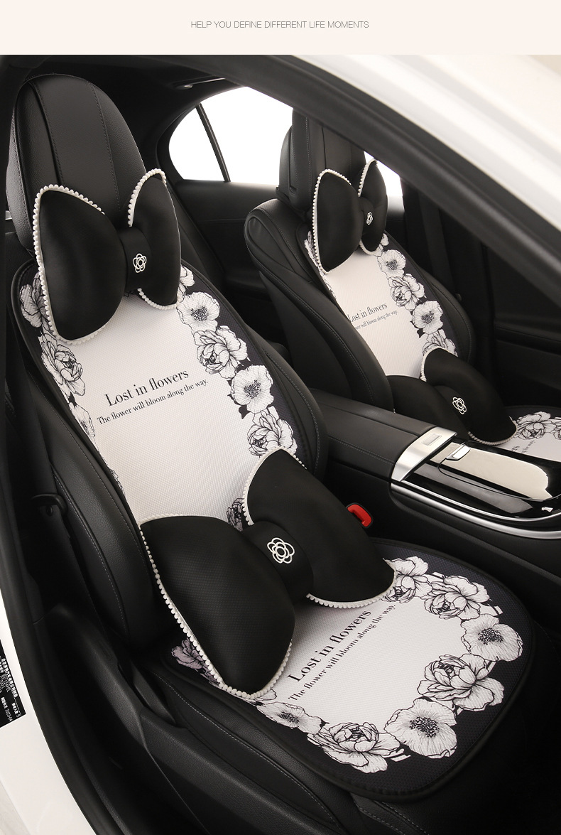 2025 New Camellia Car Seat Cushion Summer Single Piece Light Luxury Seat Cushion Four Seasons Universal Car Seat Cover for Women