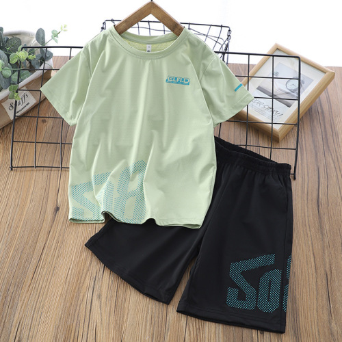 Children's Quick-Dry Set 2024 Summer New Ice Silk Short-Sleeve Shorts Two-Piece Set for Big Kids, Thin Version Casual Wear