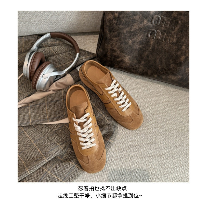 Giày sneaker nữ da thật cổ thấp dáng cổ điển buộc dây phối màu — Bạc, màu nâu, màu xanh lá cây, màu đỏ chi tiết 3