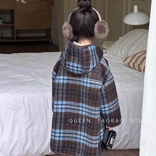 Women's Warm Fleece Hooded Plaid Winter Coat for Kids - New Baby Style Long-Sleeve Integrated Fleece Outerwear