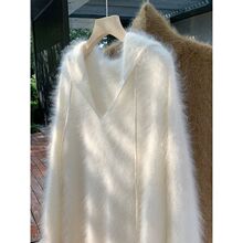 甜美温柔白色连帽针织毛衣女款秋冬季2025新款时尚百搭打底针织衫