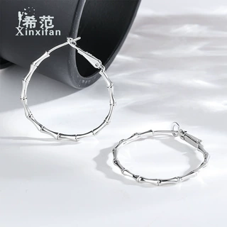 s925纯银气质竹节圈圈耳环女大圆圈高级感圆耳圈秋冬高级感耳饰