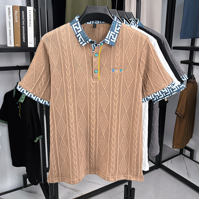 夏の新しいトレンディなジャカード半袖 Tシャツメンズ polo2025 抗シワルーズカジュアルメンズポロシャツドロップシッピング|undefined