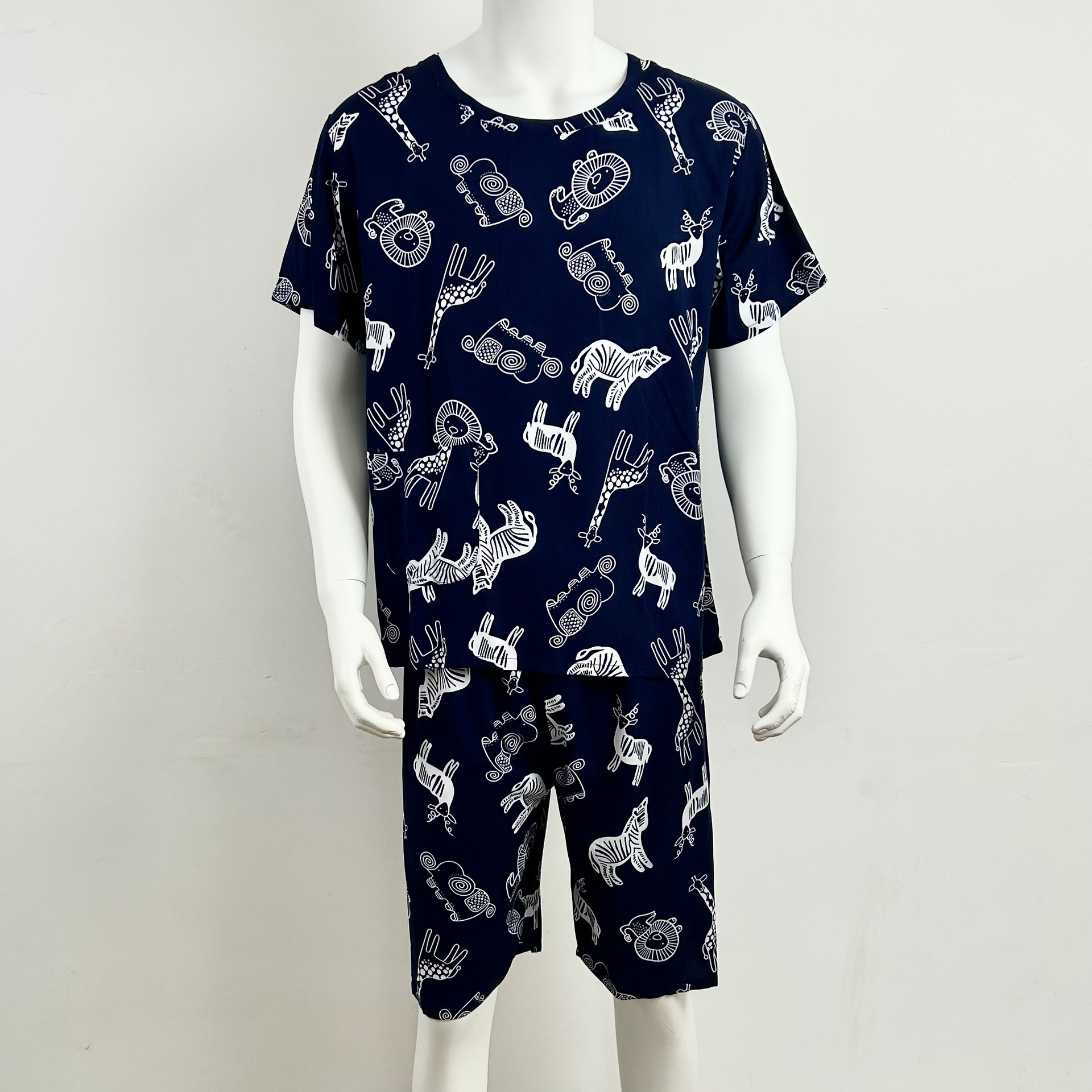 Cotton Silk Men's suit Short-sleeved Shorts Set for Summer Artificial Cotton Pajamas Cotton Silk Cool Two-piece Set for Middle-aged