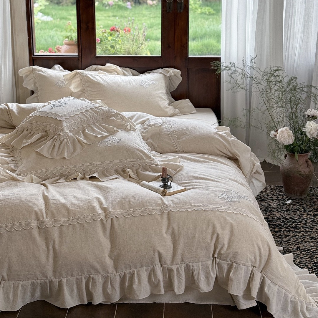French Style Romantic Lace High-End Bedding Cotton and Linen Skin-Friendly Breathable Four-Piece Set