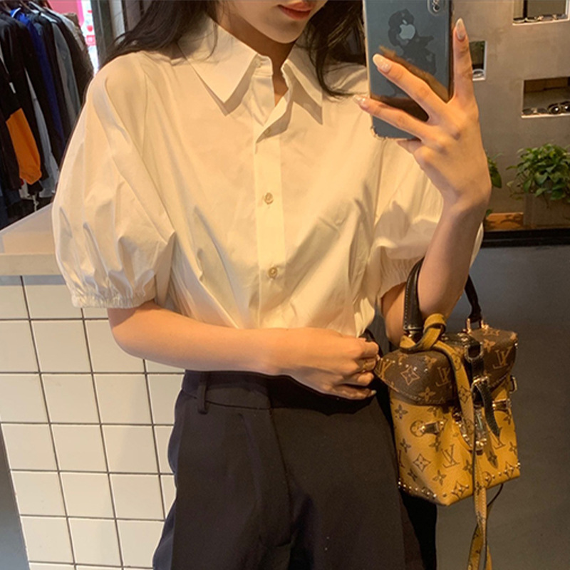 【Clearance Bargain】Women's Shirt 26 Summer New Style Puff Sleeve Sweet Loose Korean Shirt Gentle Style Top