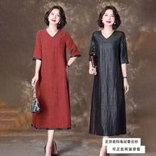 连衣裙阔太太真丝香云纱连衣裙女春夏新款高端桑蚕丝大码妈妈裙子