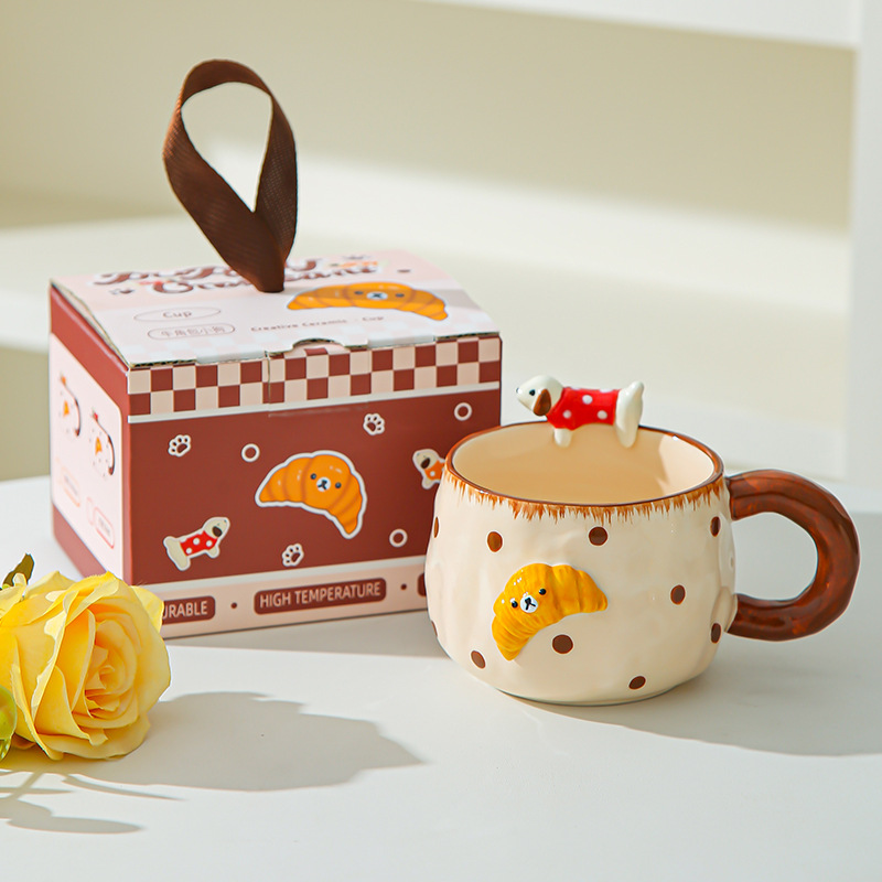Tazas de cerámica para cachorros, copas de agua, tazas pintadas a mano, tazas de café de oficina en el hogar, regalos de cumpleaños para chicas