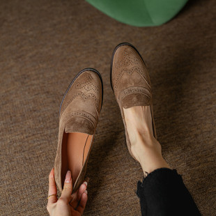 British Style Brock Small Leather Shoes Spring New Round Toe Chunky Heel Single-layer Shoes Casual Retro College Style Loafers for Women