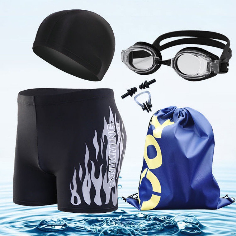 Swimming goggles bathing cap man swimming trunks Swimming suit Beach pants Flat angle Large comfortable Quick drying shorts hot spring Five point pants