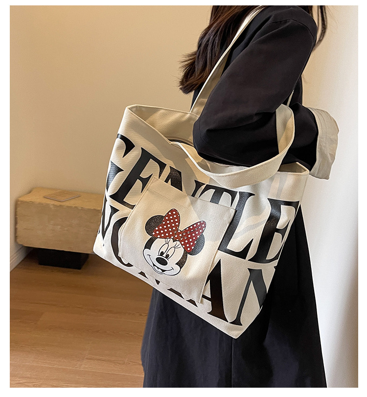 2024 New canvas bag for women, single-shoulder, student, book, large-capacity hand-held bag with zipper, versatile for office workers' commuting full figure