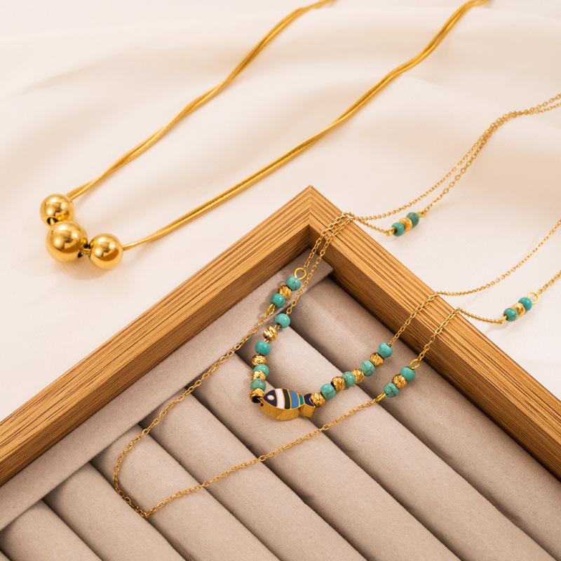 Fashion Fish Titanium Steel Plating Layered Necklaces 1 Piece