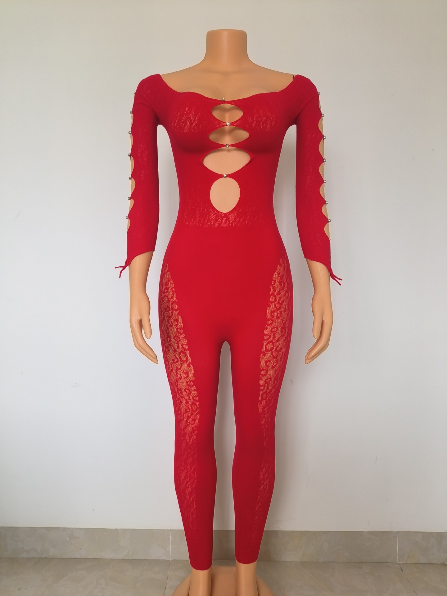 FFW1271 mujeres europeas y americanas sexy hueco malla sexy pijamas discoteca encaje sexy ropa interior mono