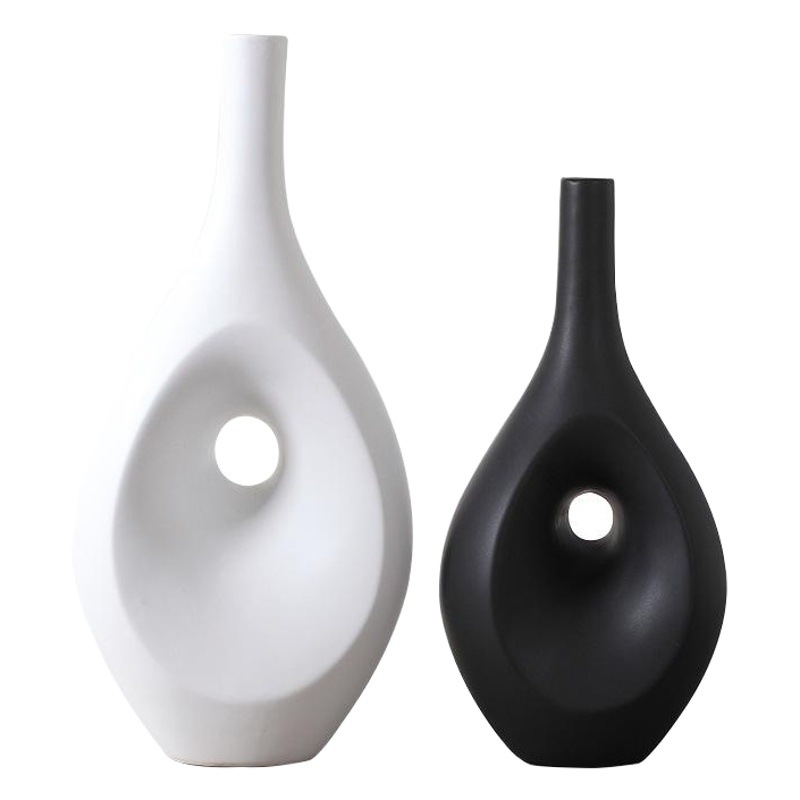 Estilo nórdico blanco y negro abstracto florero decoración moderno minimalista hogar flor arreglo decoración de la sala de estar decoración suave al por mayor