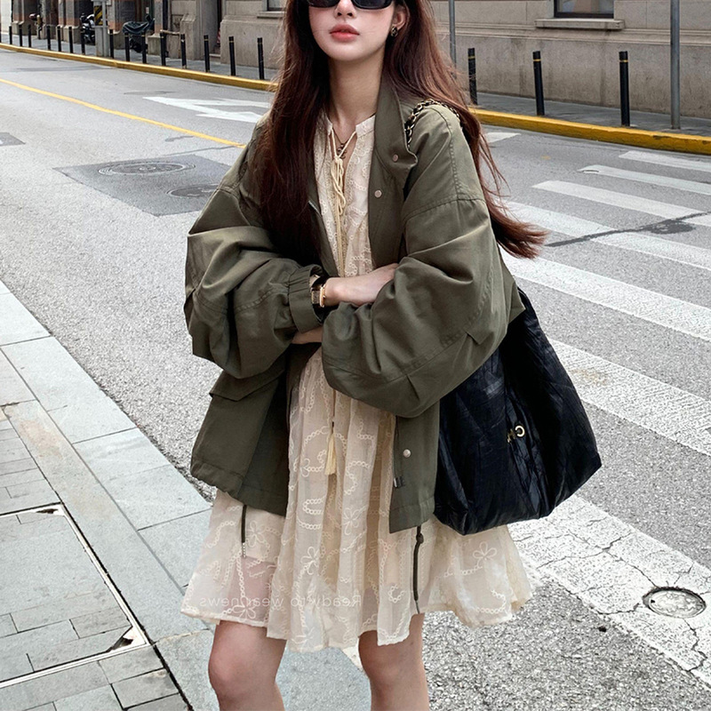 Official Release! French-Style Shimmering Fairy Embroidery Dress/Tencel Cotton Washed Vintage Army Green Jacket Trench Coat