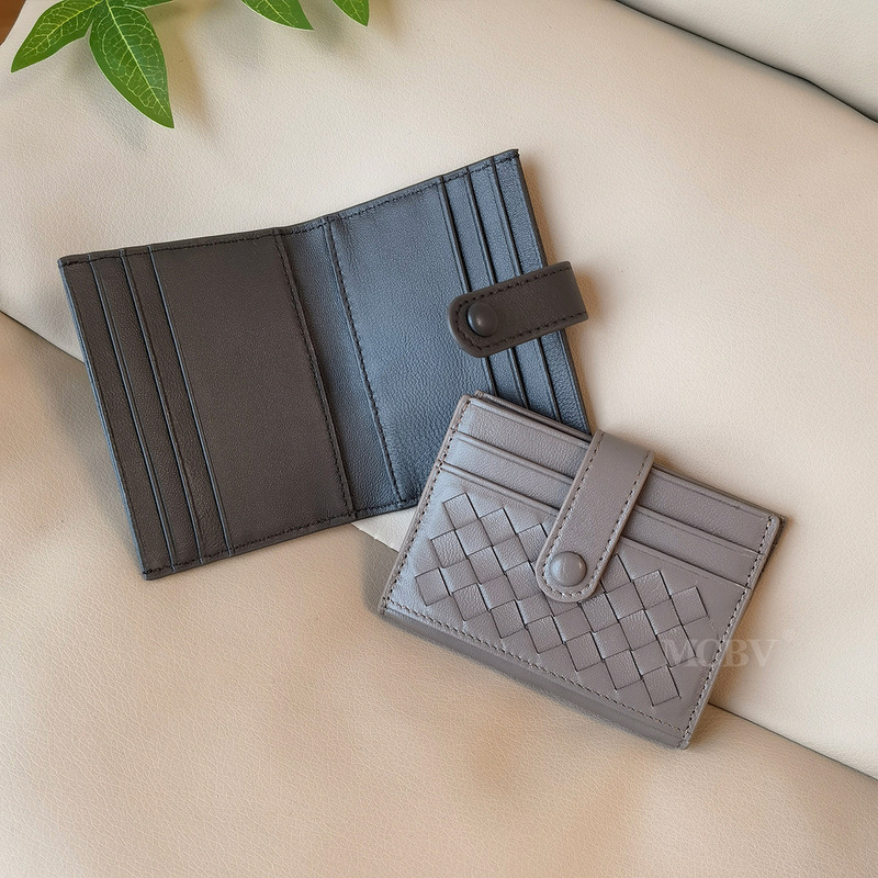 MCBV Sheepskin Hand-woven Multi-card Card Holder Genuine Leather 2-fold Buckle Unisex Card Holder Coin Bag