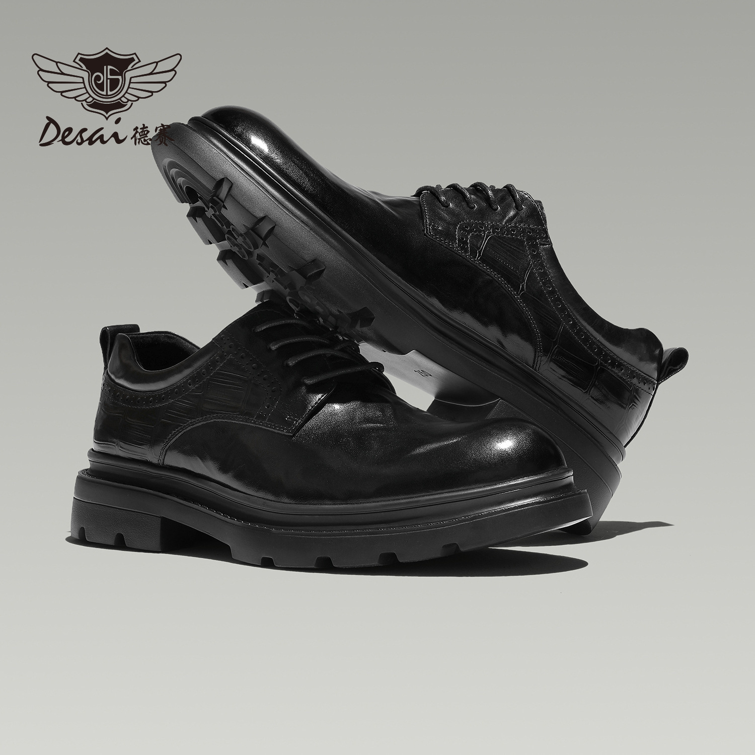 2025 Height-Increasing Shoes, First-Layer Cowhide Formal Casual Men's Shoes, Round-Toe Derby British Retro Large Leather Shoes