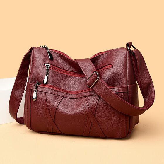 Texturized Women's Bag 2024 Explosive Soft Leather Multi-Layer All-Match Shoulder Crossbody Bag Large Capacity Middle-aged and Elderly Mother Bag