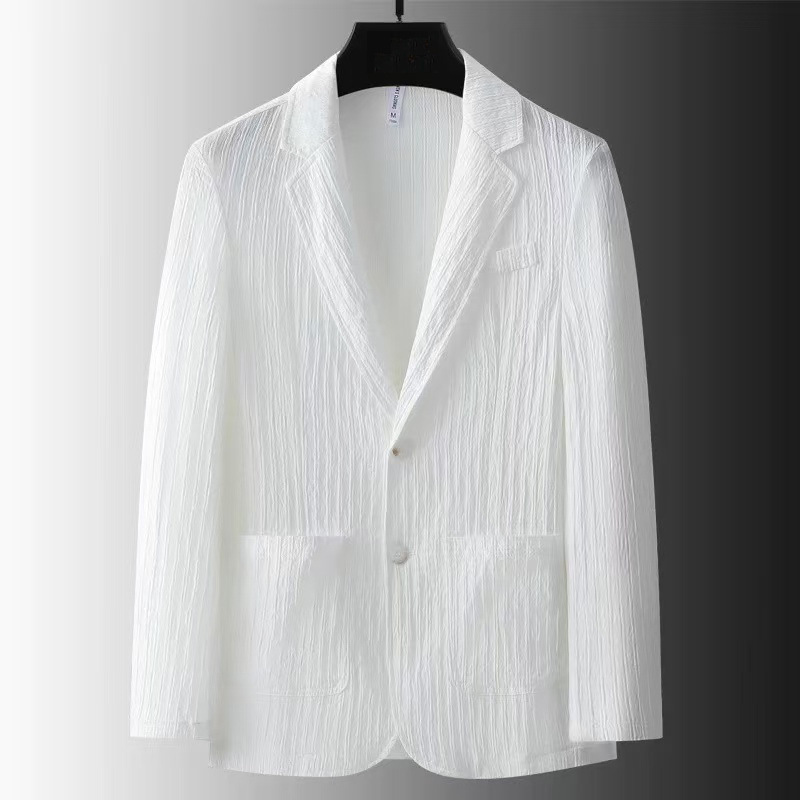 Light Luxury White Ice Silk Suit suit Men's Spring and Summer Thin Fashionable Handsome Loose Casual Silky Quick-drying Two-piece Set
