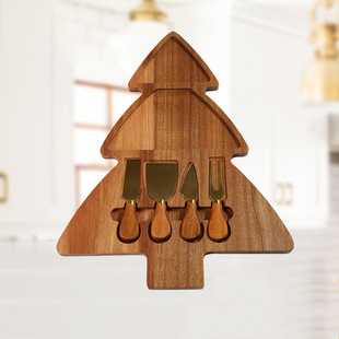 Stainless steel cheese knife cheese pizza tool four-piece set wooden handle Acacia cheese knife Western tableware suit