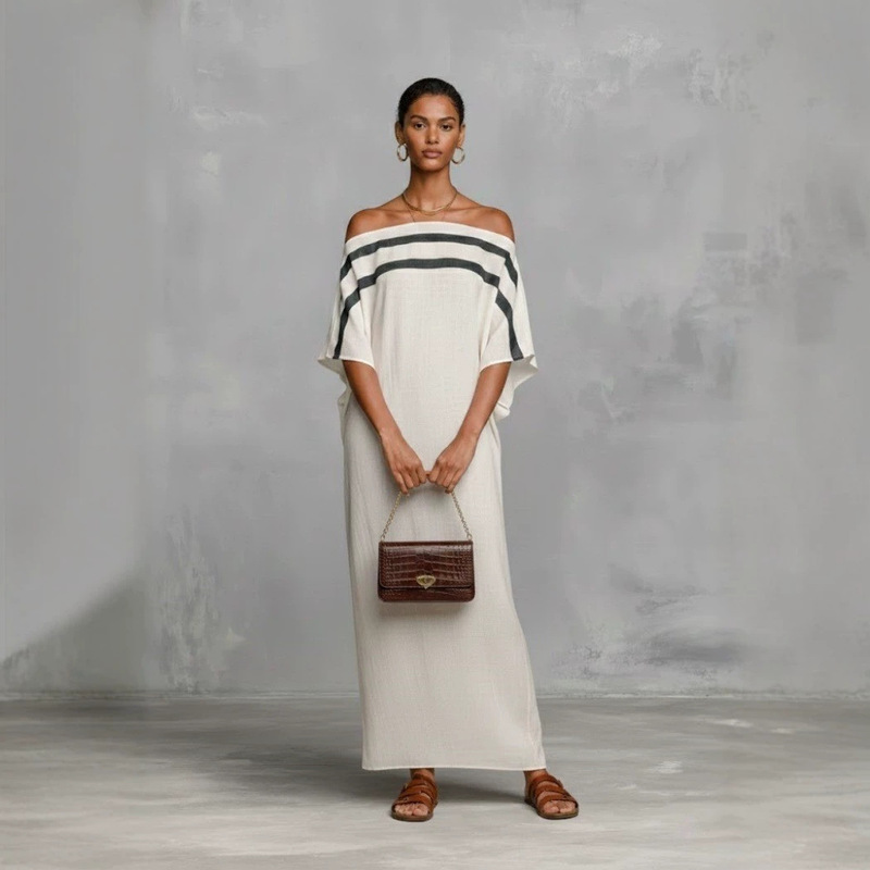 European and American Cross-Border Summer Off-Shoulder Batwing Dress, Elegant Long Dress, Vacation Style, Irregular Design, Available in All Sizes and Colors European and American Cross-Border Summer Off-Shoulder Batwing Dress, Elegant Long Dress, Vacation Style, Irregular Design, Available in All Sizes and Colors
