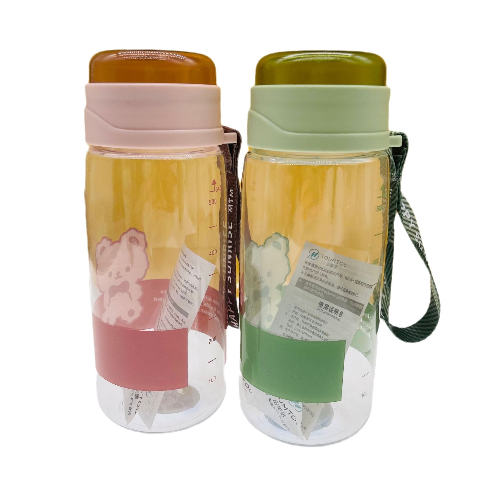 Dumedo PC taza de agua de plástico deportes al aire libre hervidor portátil transparente Oso de dibujos animados hervidor espacio taza con escala