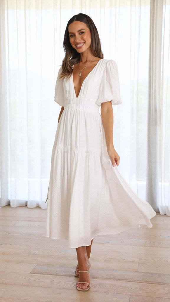 Vestido de manga corta con cintura informal para mujer, vestido de verano con escote en V profundo, superventas en Europa y América, 2023