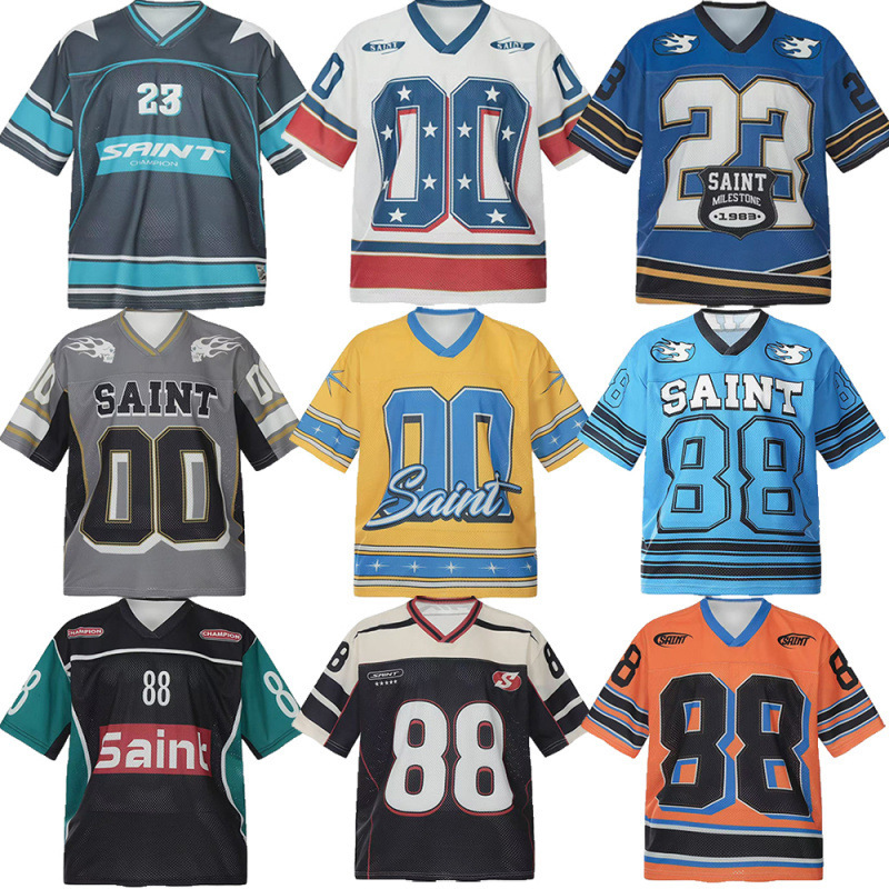 Saint Michael vintage American Fashion Quick-drying Jersey Summer Mesh Short-sleeved Sports T-shirt for Men and Women Saint Michael vintage American Fashion Quick-drying Jersey Summer Mesh Short-sleeved Sports T-shirt for Men and Women