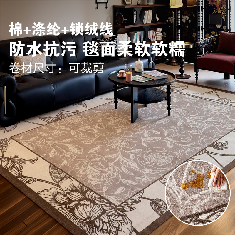 Foshan alfombra sala de estar engrosada 12mm estilo retro impermeable sin pegamento dormitorio gran área de alfombra de alfombra de alfombra de villa