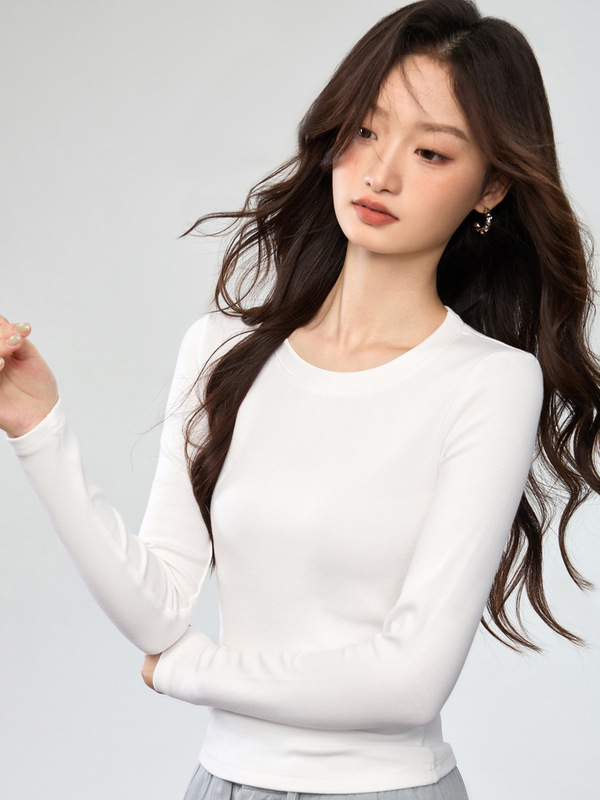 #拒绝臃肿# 优可丝薄绒磨毛圆领打底衫女秋冬长袖T恤保暖百搭上衣|undefined