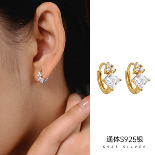 榕树下S925纯银日常通勤款繁星耳圈耳环女高级感镀18K金耳饰批发