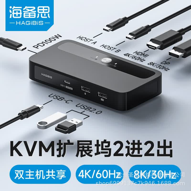 Haibis Kvm Switch 2-In-1-Out Type-C Docking Station Keyboard Mouse HDMI 4K Monitor Extender