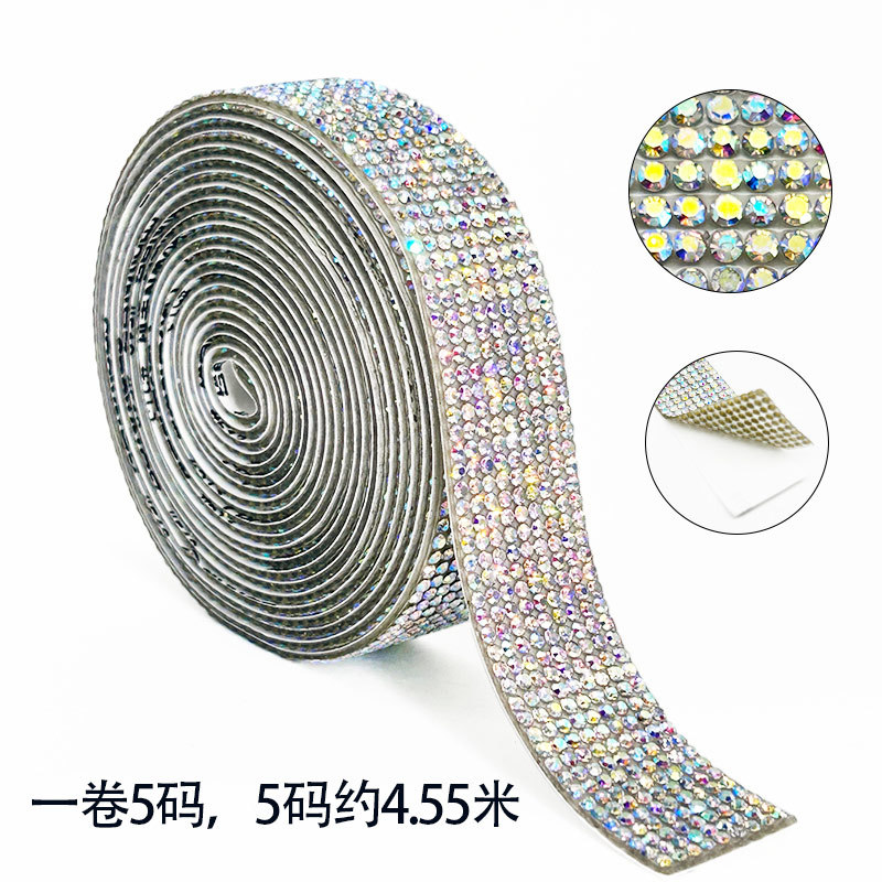 Tela de diamantes de imitación, cinta de diamantes de imitación de vidrio, accesorios de ropa, tiras de diamantes, decoración del hogar, fila de diamantes, accesorios de joyería, diamantes de imitación, diamantes de flash autoadhesivos