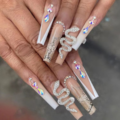 Sweet & Cool Long Ballet-Style European & Instagram-Friendly Wearable Nails—Shimmering Diamond, Silver Snake, and Gradient Designs—Wholesale Finished Nails