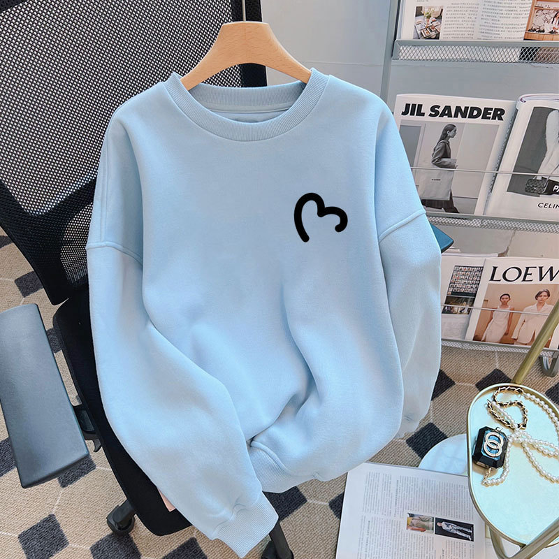 Haze Blue Trendy Brand Round Neck Sweatshirt Women's 2025 New Hot Style Autumn and Winter High-End Loose Large Size Top