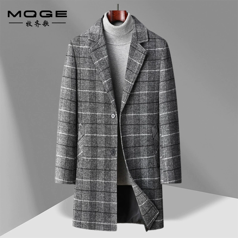 Внешняя торговля взрывы часто осенние и зимние шерстяные шубы мужские средние и длинные деловые и повседневные сетки плюс хлопок утолщенные шерстяные пальто
