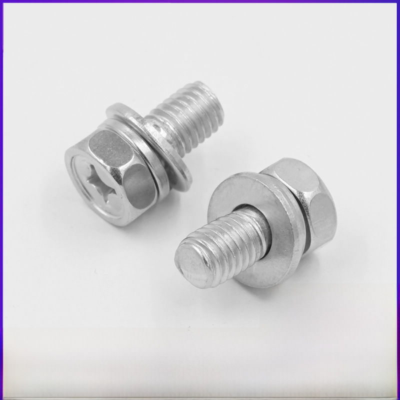 GB9074.13 304 stainless steel external hex cross-recessed machine screw with flat spring washer three-piece screw