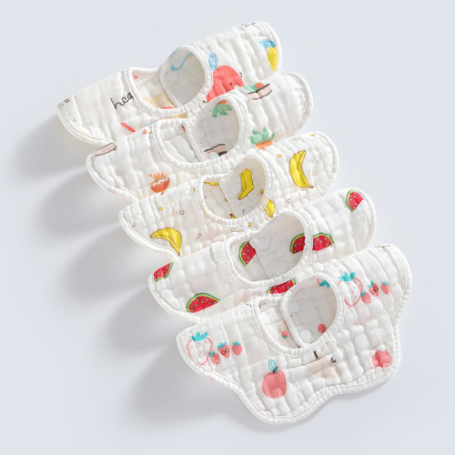 Six-layer saliva towel, children's mother and baby washable bib, 360 degree petal bib, pure cotton printed saliva towel