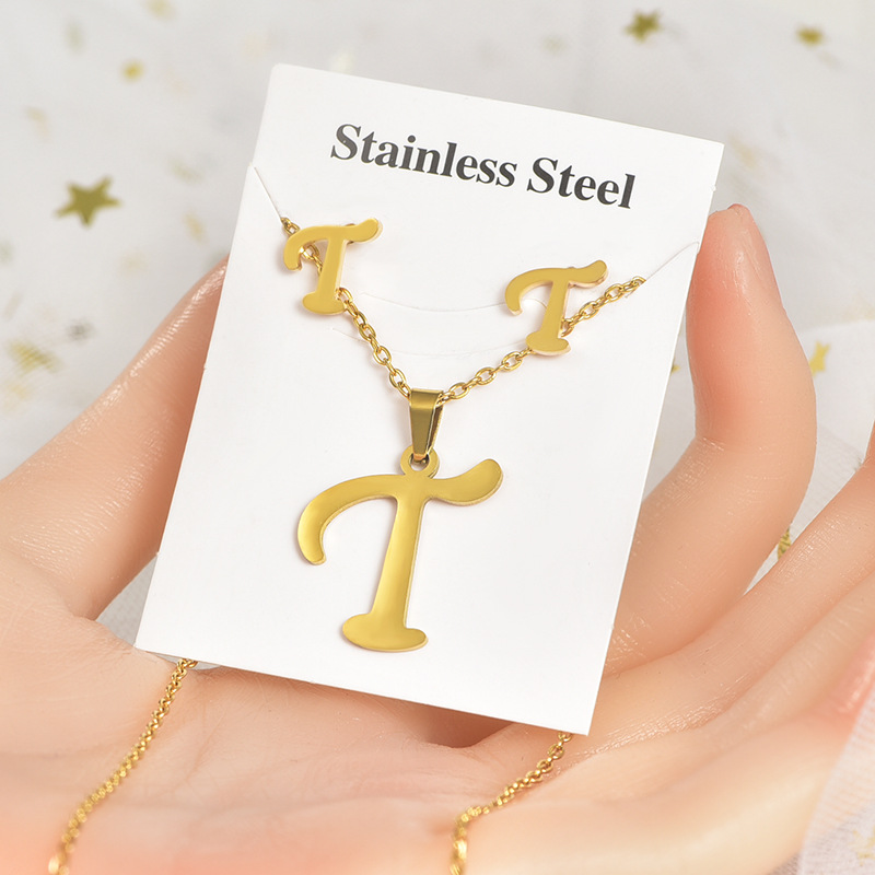 Fashion Letter Titanium Steel Plating Women's Earrings Necklace 1 Set display picture 1