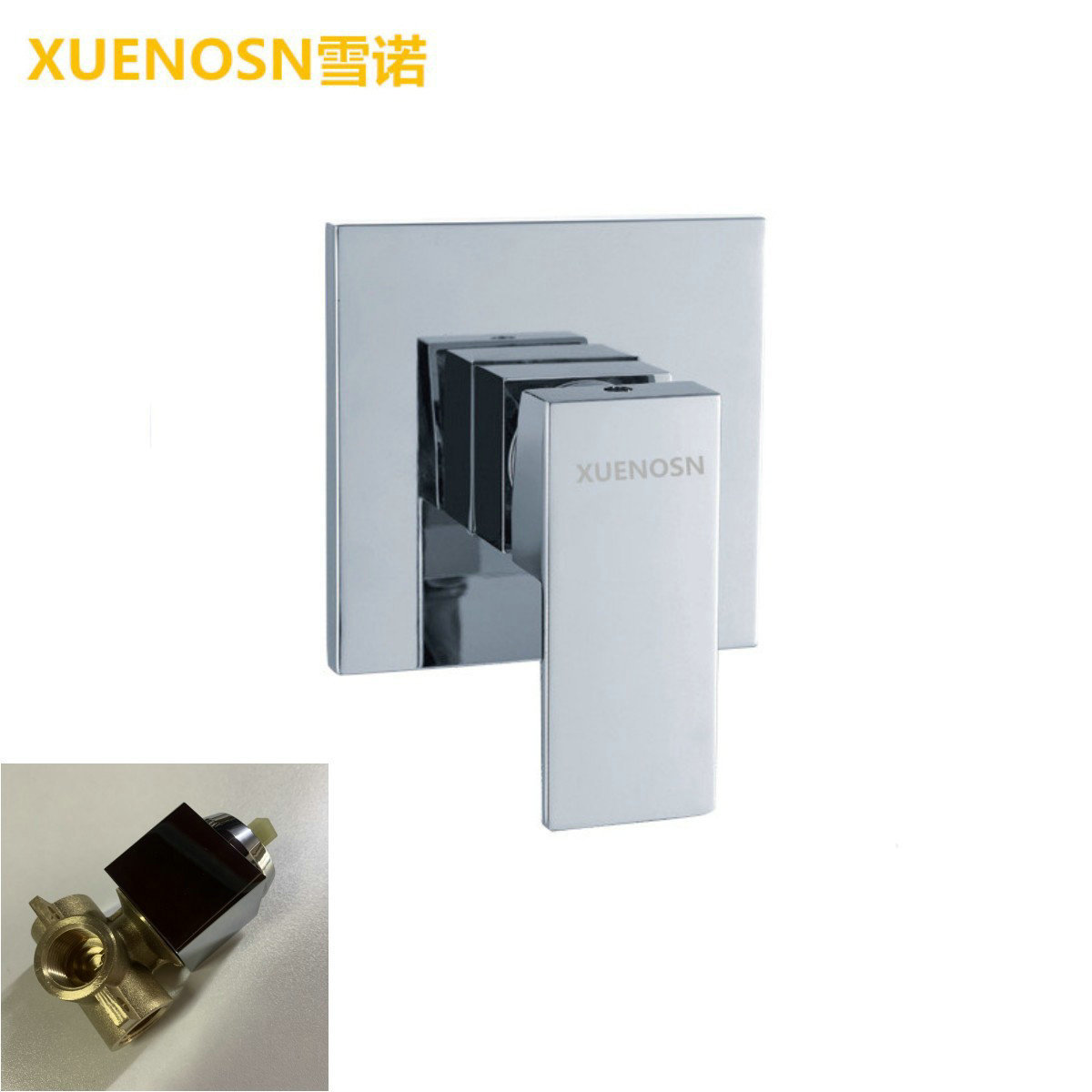 All-copper concealed cold and hot shower faucet, square three-way wall-mounted single-function mixing valve for cross-border bathing Item Picture