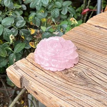 Rose quartz 天然水晶粉水晶 原石雕刻牡丹花朵摆件装饰 跨境热销