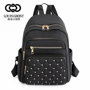 Cross-Border Solid Color Rhombus Stitched Rivets Fashionable Backpack for Women Waterproof Korean Style Large Capacity Simple Women's Backpack