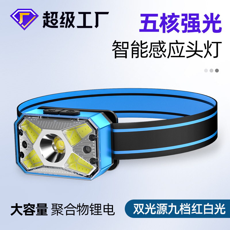 new pattern LED Headlight Induction Strong light cob Red USB charge outdoors Go fishing Head mounted Night fishing Riding Headlight